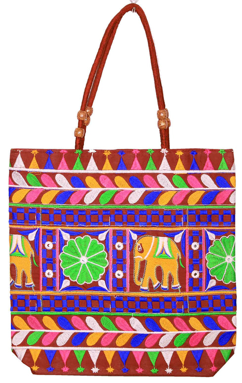 Red Orange Multi Color Elephant Hand Made Shoulder Bag