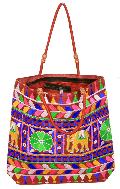 Red Orange Multi Color Elephant Hand Made Shoulder Bag