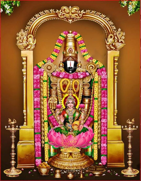Sri Lord Venkateshwara Swamy With Lakshmi Devi Pigment Printing