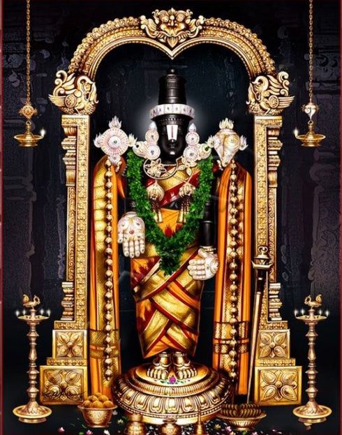 Venkateshwara Swamy With Tulasi Mala Pigment Printing