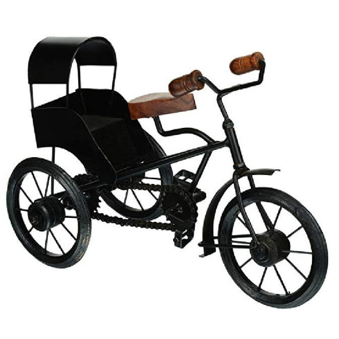 Utsav Kraft Black Mango Wood And Wrought Iron Rickshaw Model Cycle Showpiece