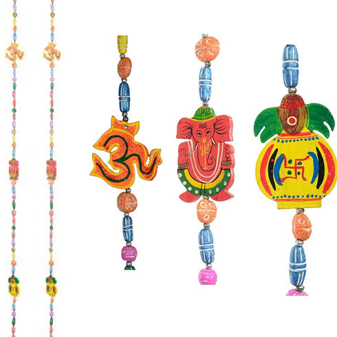 Wooden & Clay Kondapalli Om Ganesh & Kalash Door Hanging