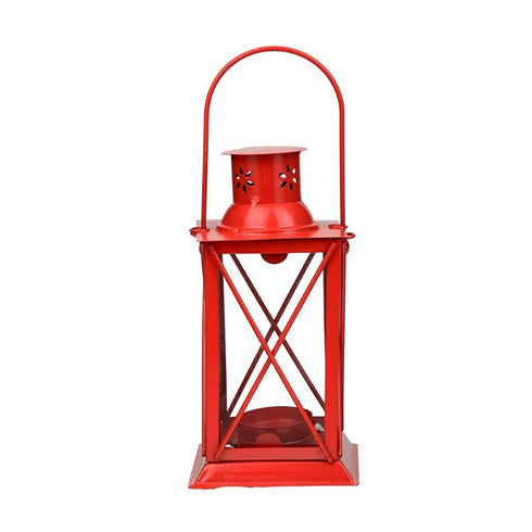 Red Colored Ancient Design Iron Lantern Metal Wall Hanging Lanterns Cross Square