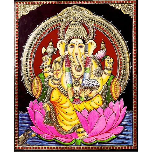 Lotus Vinayakar Tanjore Painting