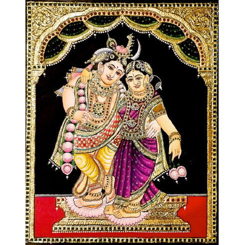 Radha Krishnan Lavender Saree Tanjore Painting