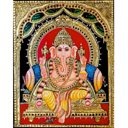 Vinayakar Blue Pillow Tanjore Painting