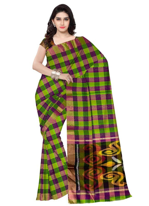 Ikkat Sico Red And Green Color Saree 01