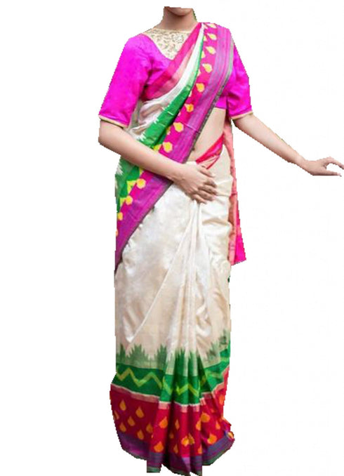 Ikkat Cream Color Saree