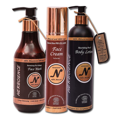 Herb Cience Collagen Skin Care Routine Face Wash 250ml Body Lotion 250ml and Face Cream 50ml