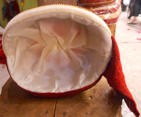 Red And Cream Color Pagdi With Red And White Stones