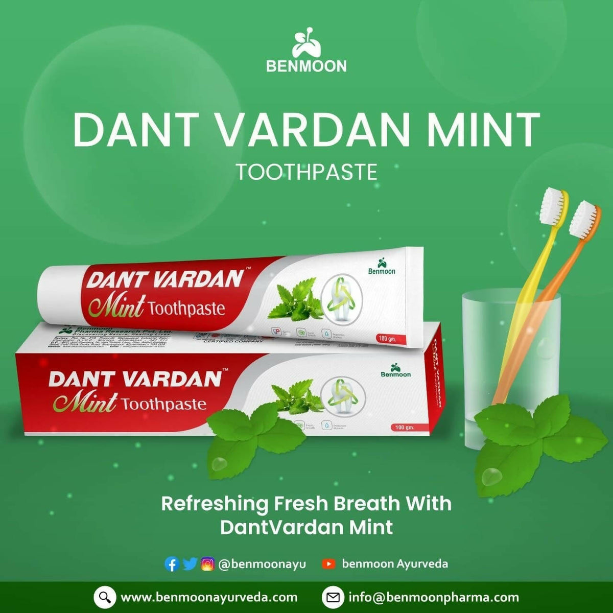 Benmoon Ayurveda Dant Vardan Mint Toothpaste PUSHMYCART