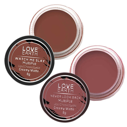 Love Earth Lip Tint and Cheek Tint Multipot Combo |Ruby Pink and Caramel Brown