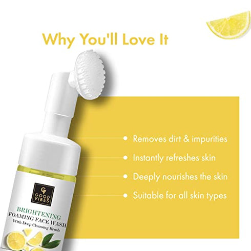 Good Vibes Lemon Brightening Foaming Face Wash With Deep Cleansing Brush 150ml