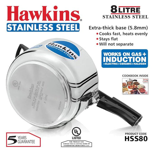 Hawkins Stainless Steel 8 L Induction Bottom Pressure Cooker (HSS80)