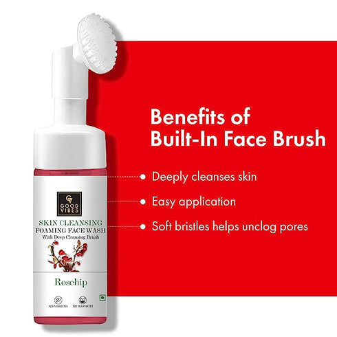 Good Vibes Rosehip Skin Clearing Foaming Face Wash With Deep Cleansing Brush