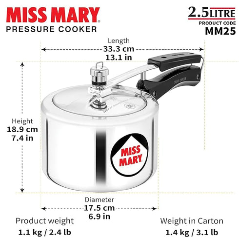 Hawkins Miss Mary 2.5 L Aluminium Pressure Cooker (MM25)