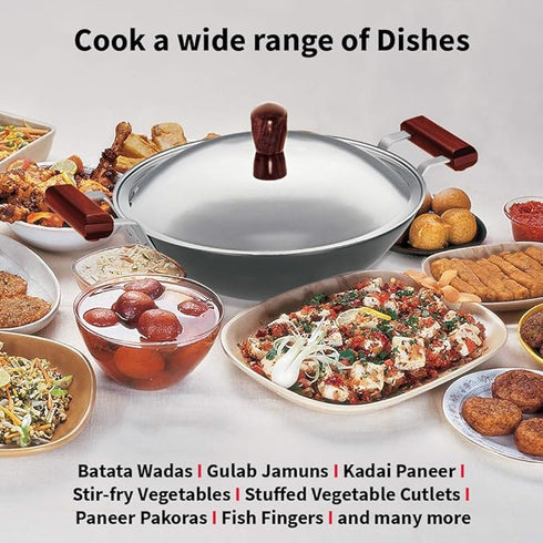 Hawkins Futura 2.5 Litre Deep Fry Pan, Hard Anodised Kadai with Stainless Steel Lid