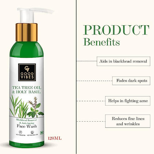 Good Vibes Blackhead Removal + Anti-Ageing Face Wash - Tea Tree Oil + Holy Basil