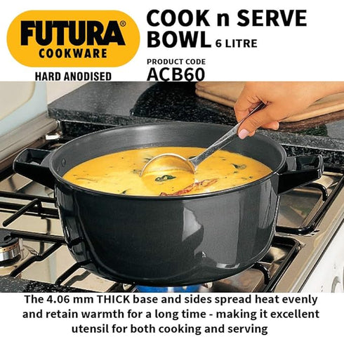 Hawkins Futura Hard Anodised Cook-n-Serve Bowl 6 L Capacity (ACB60)