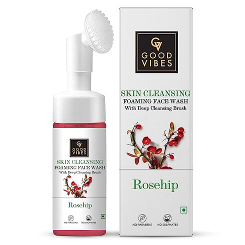 Good Vibes Rosehip Skin Clearing Foaming Face Wash With Deep Cleansing Brush