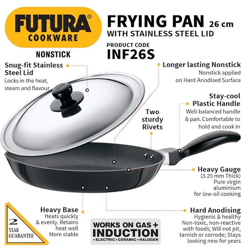 Hawkins Futura Non-stick Frying Pan 26 cm Diameter with Lid 1 L (INF26S)