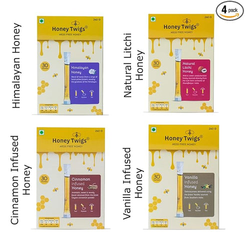 Honey Twigs Natural & Pure Honey | Himalayan Honey | Litchi Honey | Cinnamon Honey | Vanilla Honey Combo