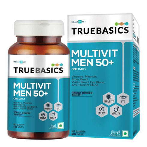TrueBasics Multivit Men One Daily Multivitamins Multiminerals, Anti-oxidants with Brain, Eye & Energy Blend, Nutrition Supplements for Senior adults 90 Veg Tablets