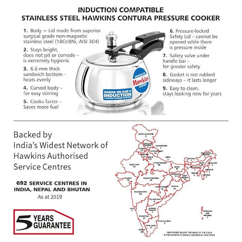 Hawkins Stainless Steel Contura 2 L Induction Bottom Pressure Cooker (SSC20)