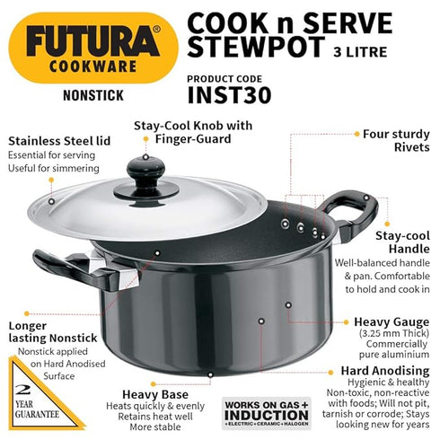 Hawkins Futura Non-stick Stewpot 20 cm Diameter 3 L with Lid (INST30)