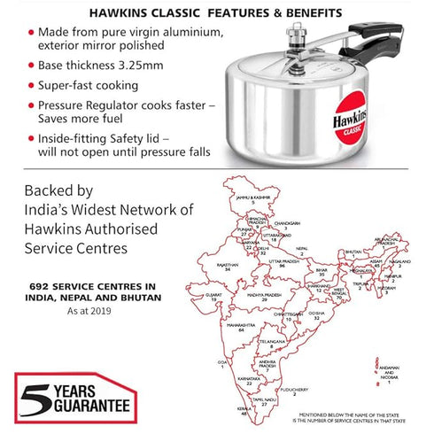 Hawkins Classic Wide Pressure Cooker Aluminium 3 Litre (CL3W)
