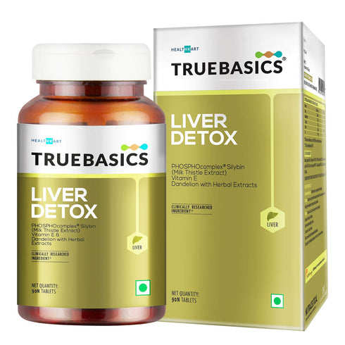 TrueBasics Liver Detox - Milk Thistle Extract with Dandelion & Vitamin E Clinically Researched Ingredients 90 Veg Tablets