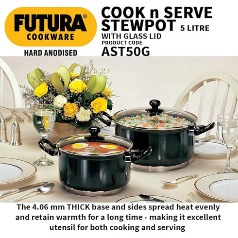 Hawkins Futura Hard Anodized Stewpot 24 cm Diameter 5 L with Lid (AST50G)