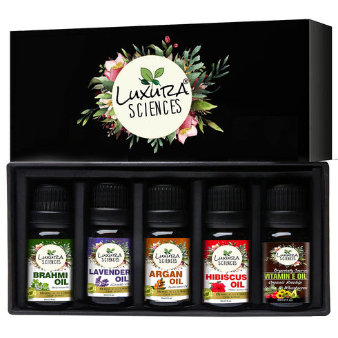 Luxura Sciences Organic Essential Oil | Hibiscus Oil Brahmi Oil Argan Oil Lavender Oil Vitamin E Oil
