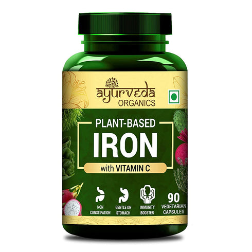 Ayurveda Organics Plant Based Iron Supplement for Red Blood Cell Function - 90 Vegetarian Capsules 150gms