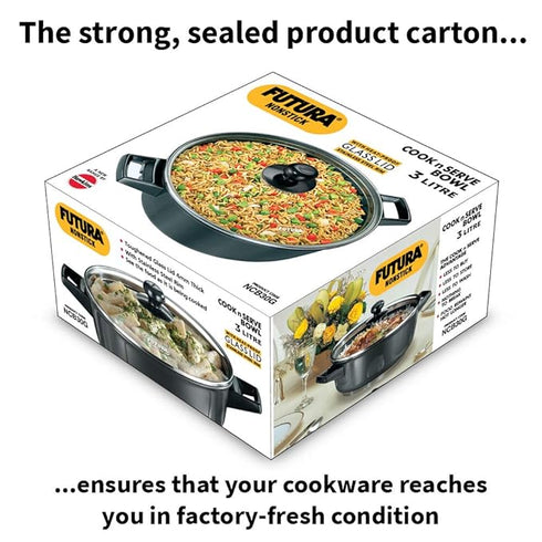 Hawkins Futura Non-stick Cook-n-Serve Bowl with Glass Lid 23 cm Diameter 3 L (NCB30G)