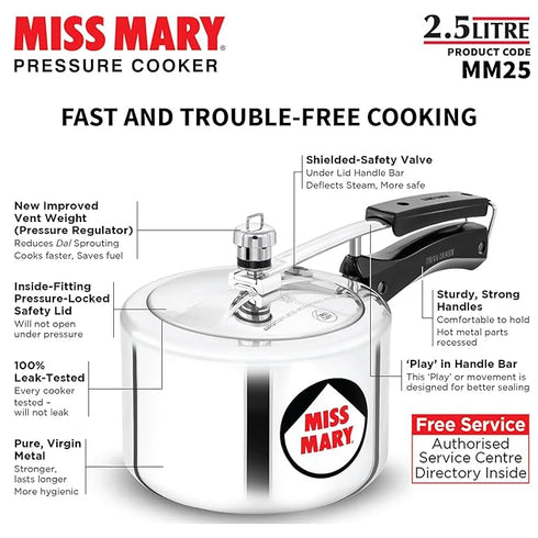 Hawkins Miss Mary 2.5 L Aluminium Pressure Cooker (MM25)