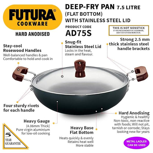 Hawkins Futura Hard Anodised Kadai Deep-Fry Pan with Steel Lid