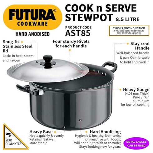 Hawkins Futura Cook n Serve Stewpot 28 cm Diameter 8.5 L with Lid (AST85)