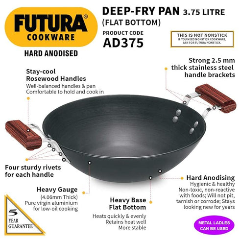 Hawkins Futura Flat Bottom Kadhai 30 cm Diameter 3.75 L (AD375)