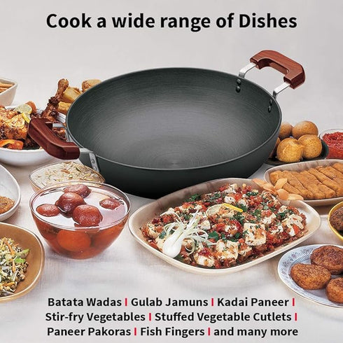 Hawkins Futura Hard Anodised Kadai Deep-Fry Pan with Steel Lid
