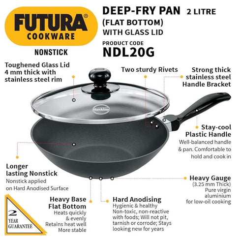 Hawkins Futura Non-Stick Deep Fry Pan with Glass Lid 2 L (NDL20G)
