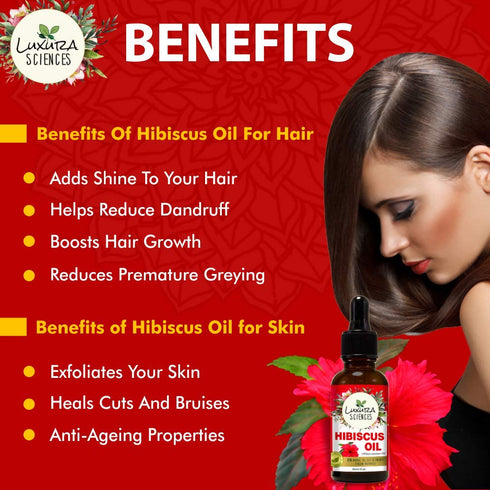 Luxura Sciences Organic Hibiscus Oil Japanese Vitamin E oil for Face Skin Hair Growth