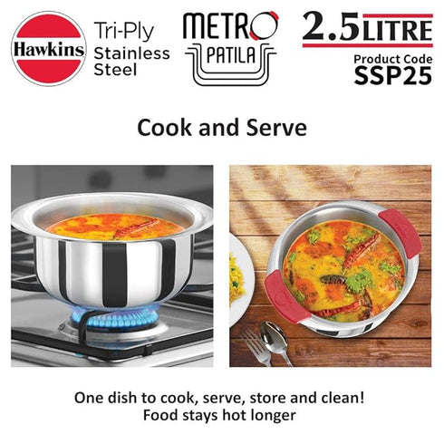 Hawkins Tri-Ply Stainless Steel Induction Metro Patila 19.5 cm Diameter 2.5 L (SSP25)