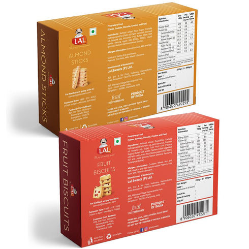 Lal Sweets Almond Sticks 400g and Fruits Biscuits 400g