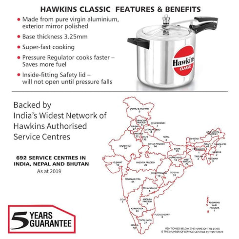 Hawkins Classic Pressure Cooker 6.5 Litre - Silver (CL65)