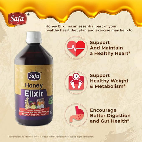 Safa Honey Elixir | Pure Raw Honey | Apple Cider Vinegar | Ginger |Garlic and Lemon Heart Tonic