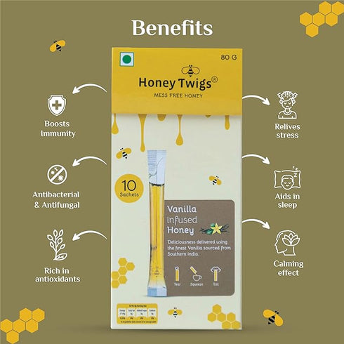 Honey Twigs Natural & Pure Honey | Cinnamon Honey and Vanilla Honey Combo 80g