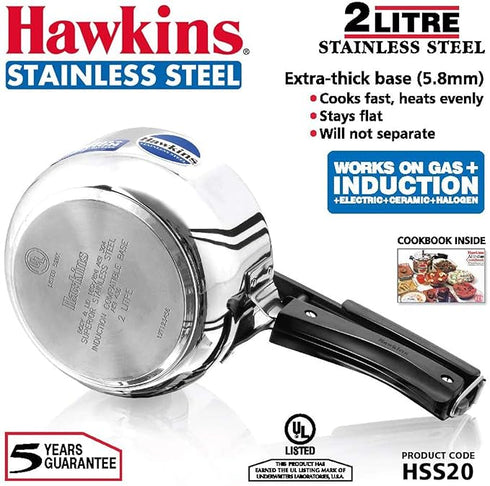Hawkins Stainless Steel 2 L Induction Bottom Pressure Cooker (HSS20)