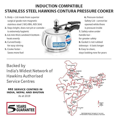 Hawkins Stainless Steel Contura 1.5 L Induction Bottom Pressure Cooker (SSC15)