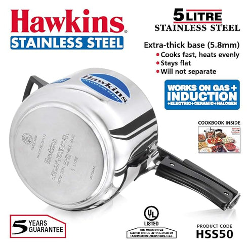 Hawkins Stainless Steel 5 L Induction Compatible Pressure Cooker (HSS50)